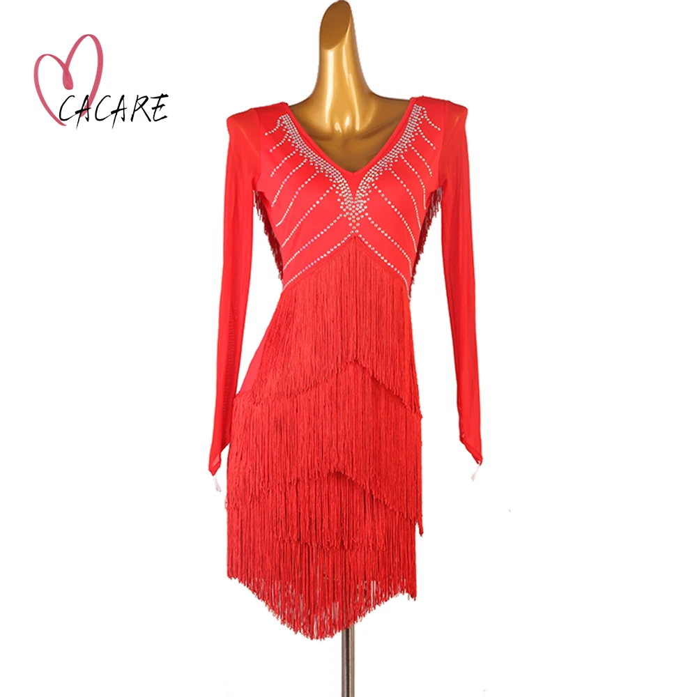 

CACARE Latina Latin Dance Dress Dancing Competition Dresses Clothes Fringe Salsa Tango Ballroom Rumba D1327 Tassels Hem