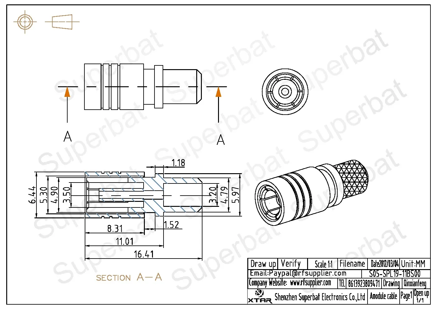 Superbat SMB Crimp Male Straight RF Coaxial Connector for Cable LMR195 RG58 RG400 - Electronic Component