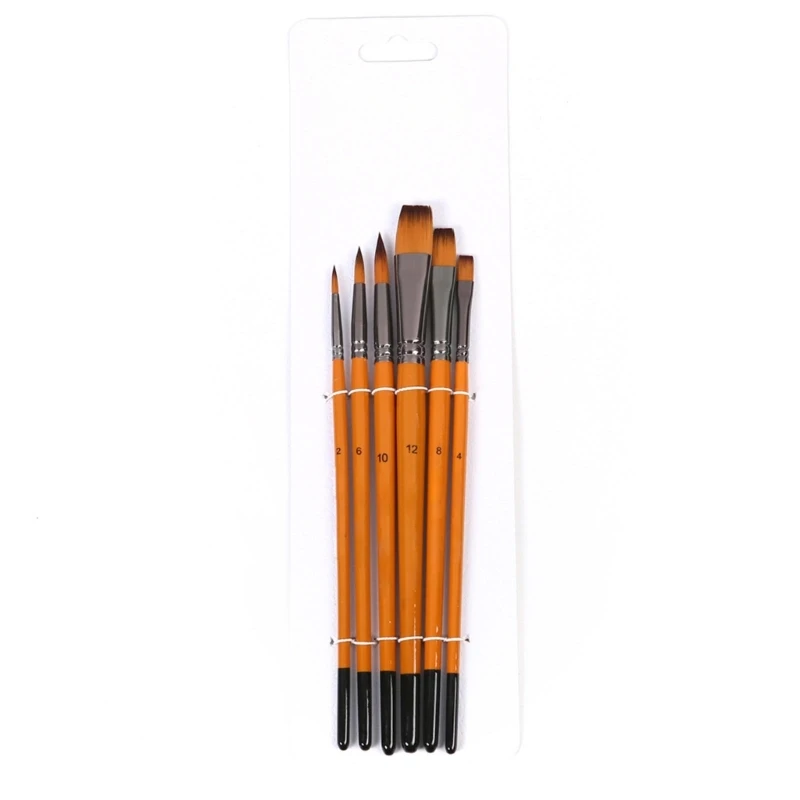 

Artist Paintbrush Professional Paintbrush Fine Tip and Flat Tip Nylon Paint Brush for Watercolor Gouache Painting 6PCS