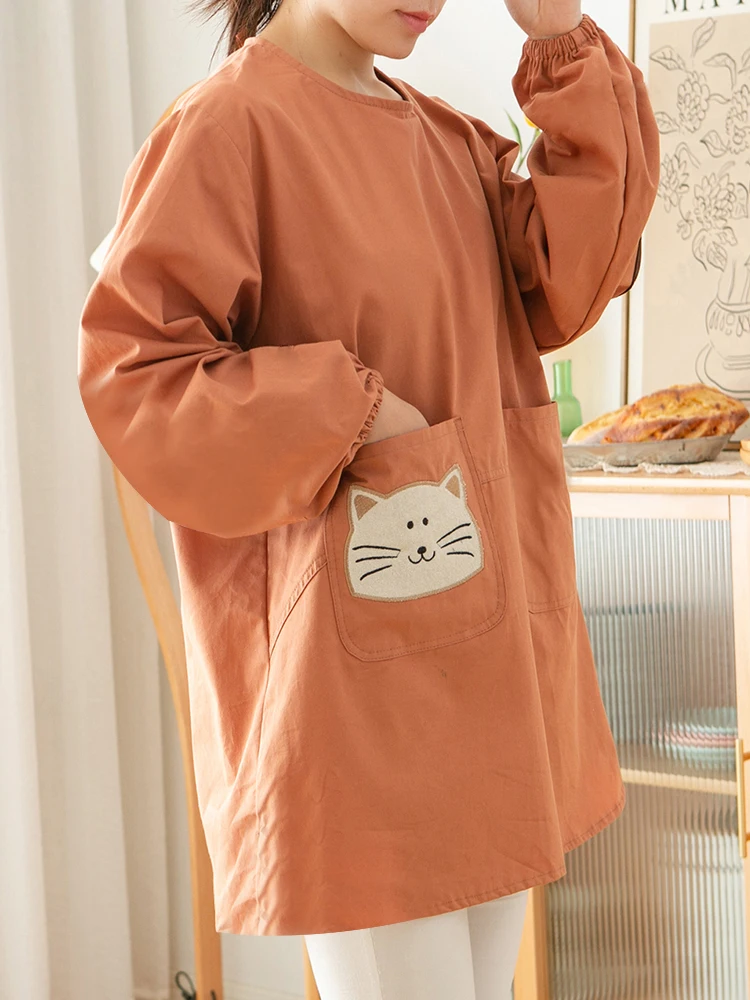 

Korean Cute Personality Men's and Women's Long Sleeves Apron Antifouling Cotton Bib Housework Work Clothes Kitchen Household