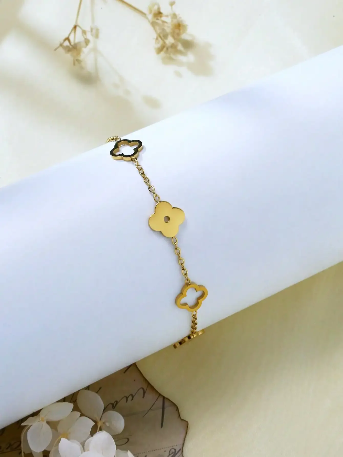 1 Piece Stylish Elegant Simple 18K Gold Plated Stainless Steel Four Leaf Clover Bracelet, Holiday Gift for Friends, Mothers 2