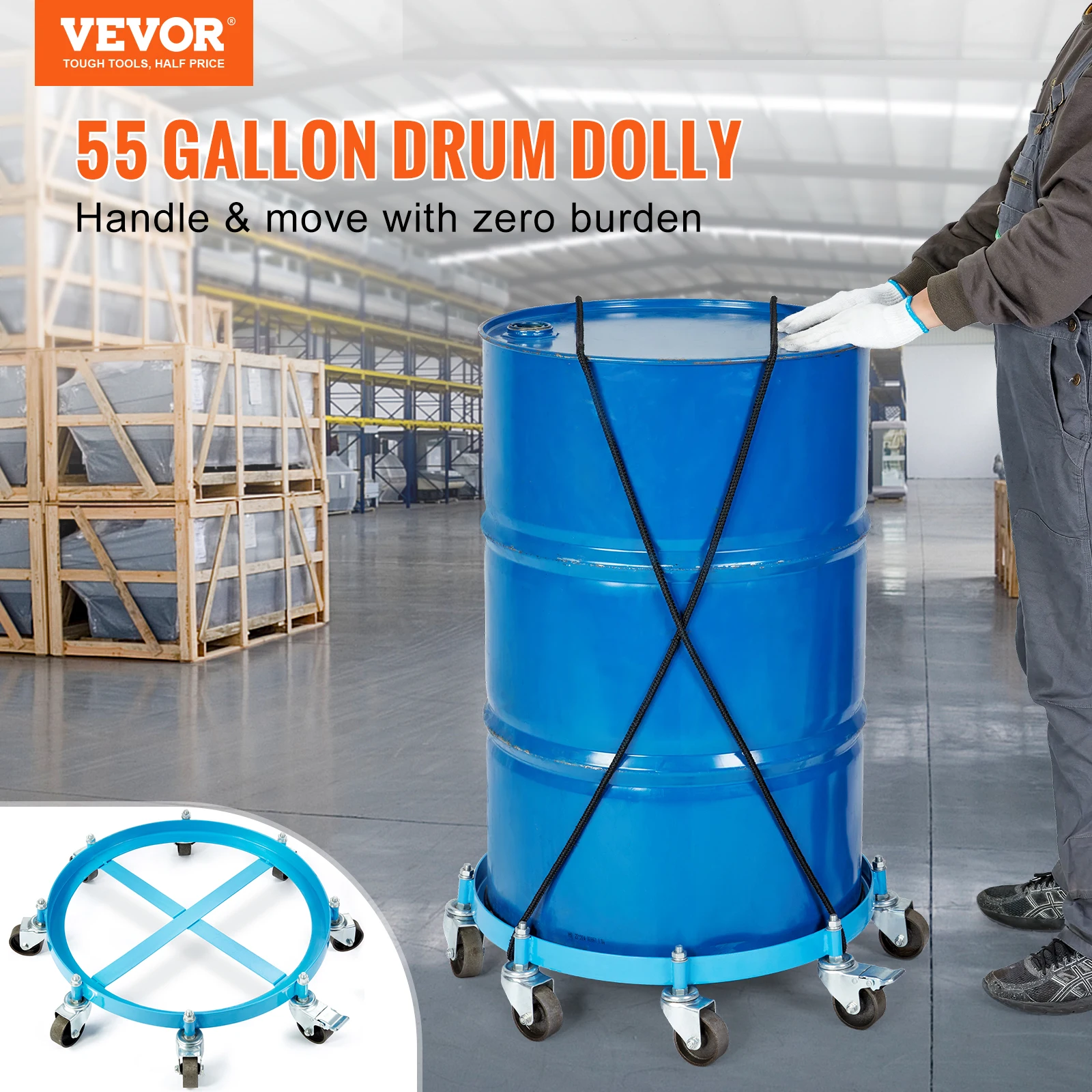 SucceBuy 55 Gal Swivel Drum Dolly Heavy Duty Bucket Cart With 4/5/8 Rotating Casters Wheels Anti-Tipping For Workshops_voghion.com