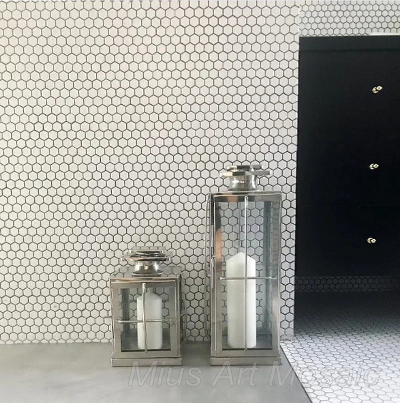 

Matt white hexagonal porcelain ceramic mosaic tile for shower room bathroom decoration