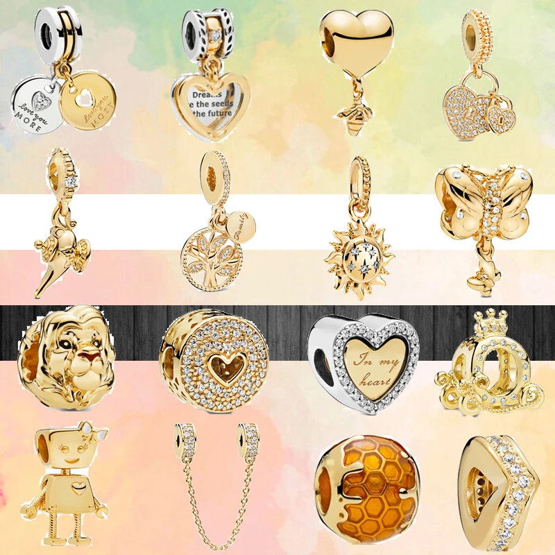 

Gold Color Charm Heart Bee Family Tree Crown Beads Fit Original Pandora Charms Silver Color Bracelets Women DIY Fashion Jewelry