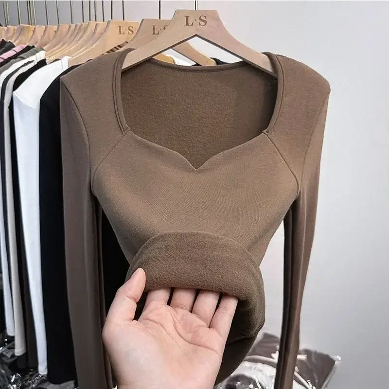 

Autumn Winter Women's Intimates Long Sleeve Underwear Ladies Undershirt Square Neck Thermal Underwear Tops Winter Warm Sleepwear