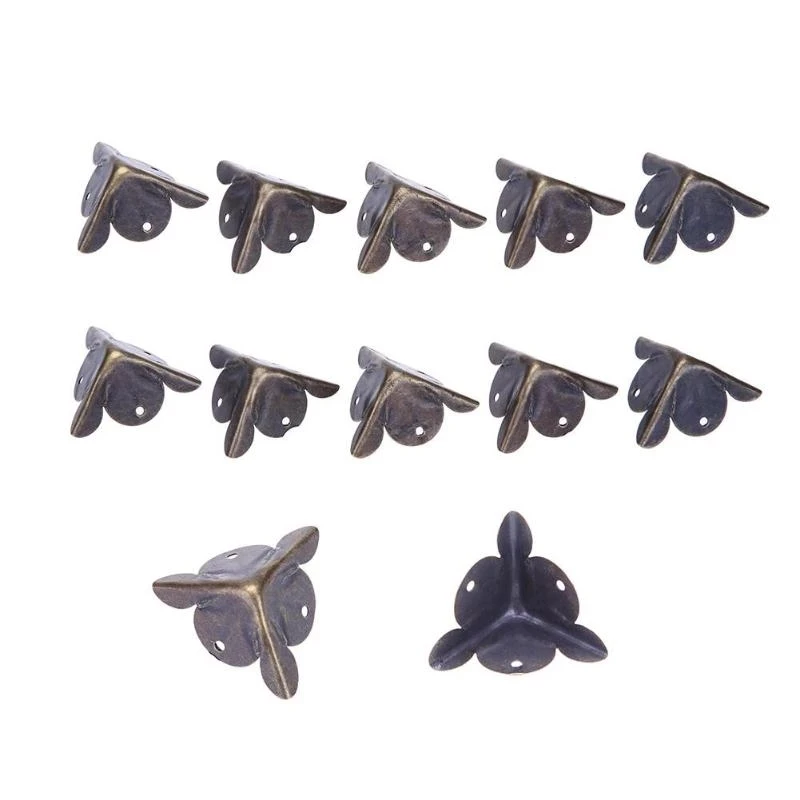 New 12pcs Antique Furniture Bracket Decorative Corner Jewelry Wine Box Wooden Case Feet Leg Corner Edge Metal Protection Cover