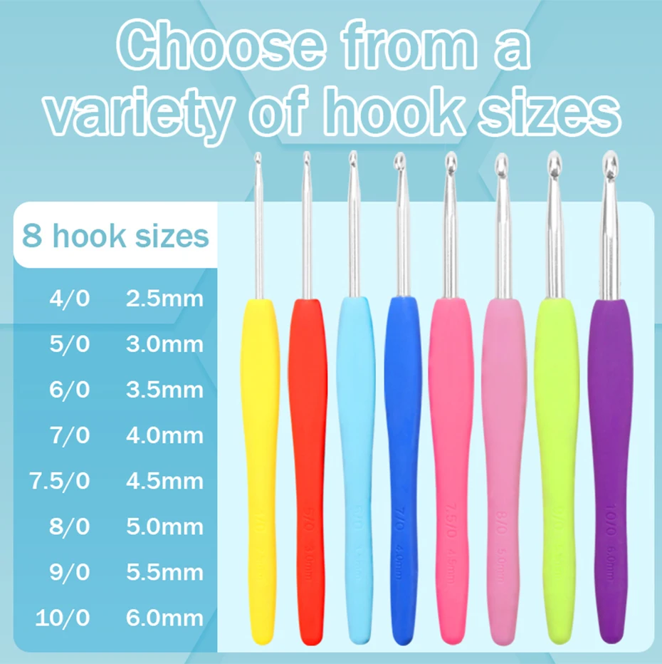 Häkeln Haken Kit - 8 Stück Set Häkeln Nadeln mit Weichen, ergonomische Gummi Griffe-Stricken & Häkeln Liefert für Anfänger – Detail 2