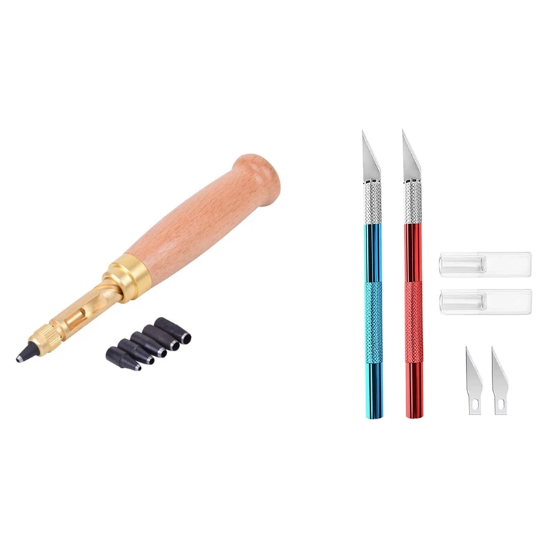 Retail 6 Tip Sizes 1.5Mm, 2Mm, 2.5Mm, 3Mm, 3.5Mm, 4Mm Screw Hole Punch/Auto Leather Tool With 2 Pcs Leather Carving Knives wood pellet making machine