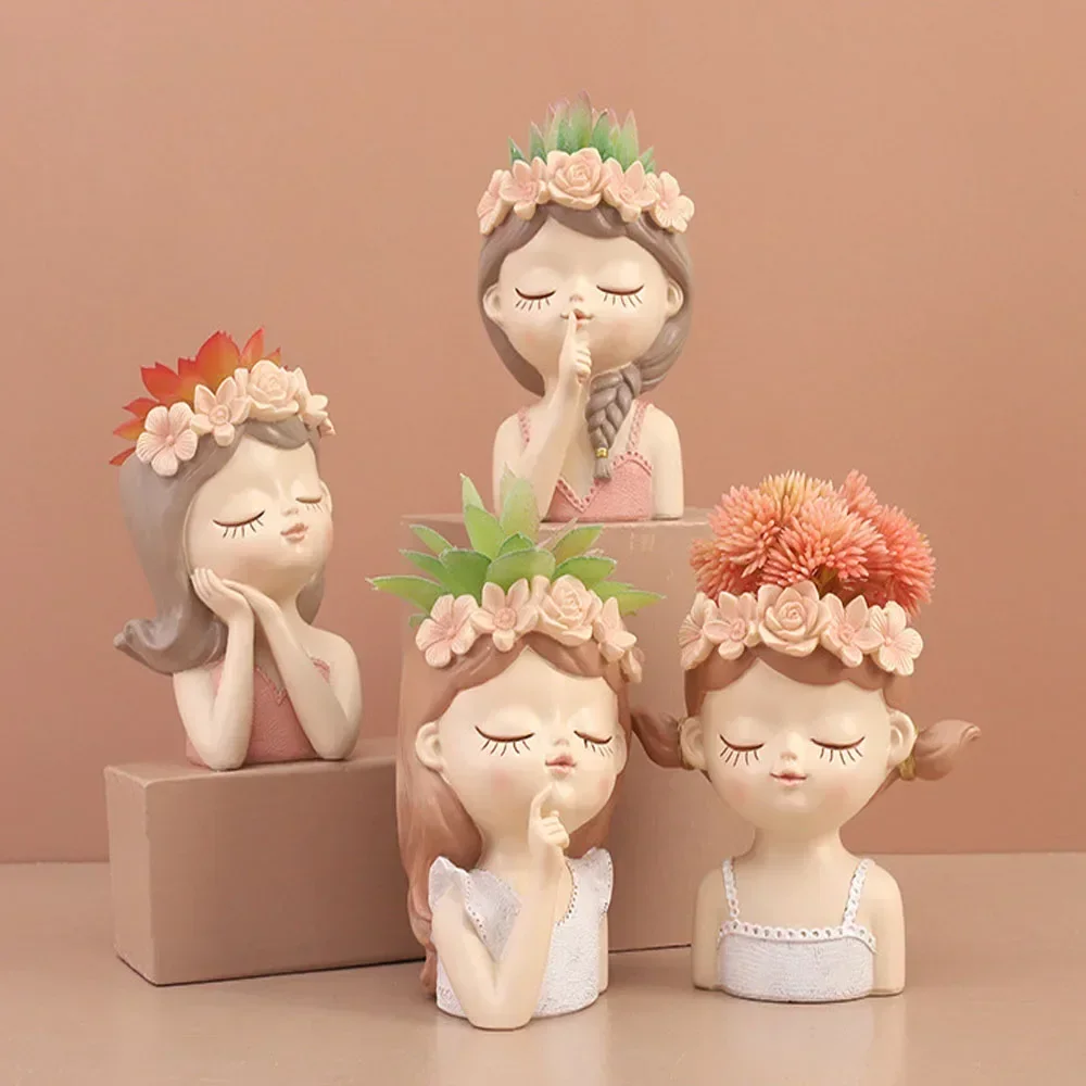 

Cartoons Beauty Human Head Sculpture Vase Lady Small Fresh Portrait Flower Pots Home Storage Organization Decorative Accessories