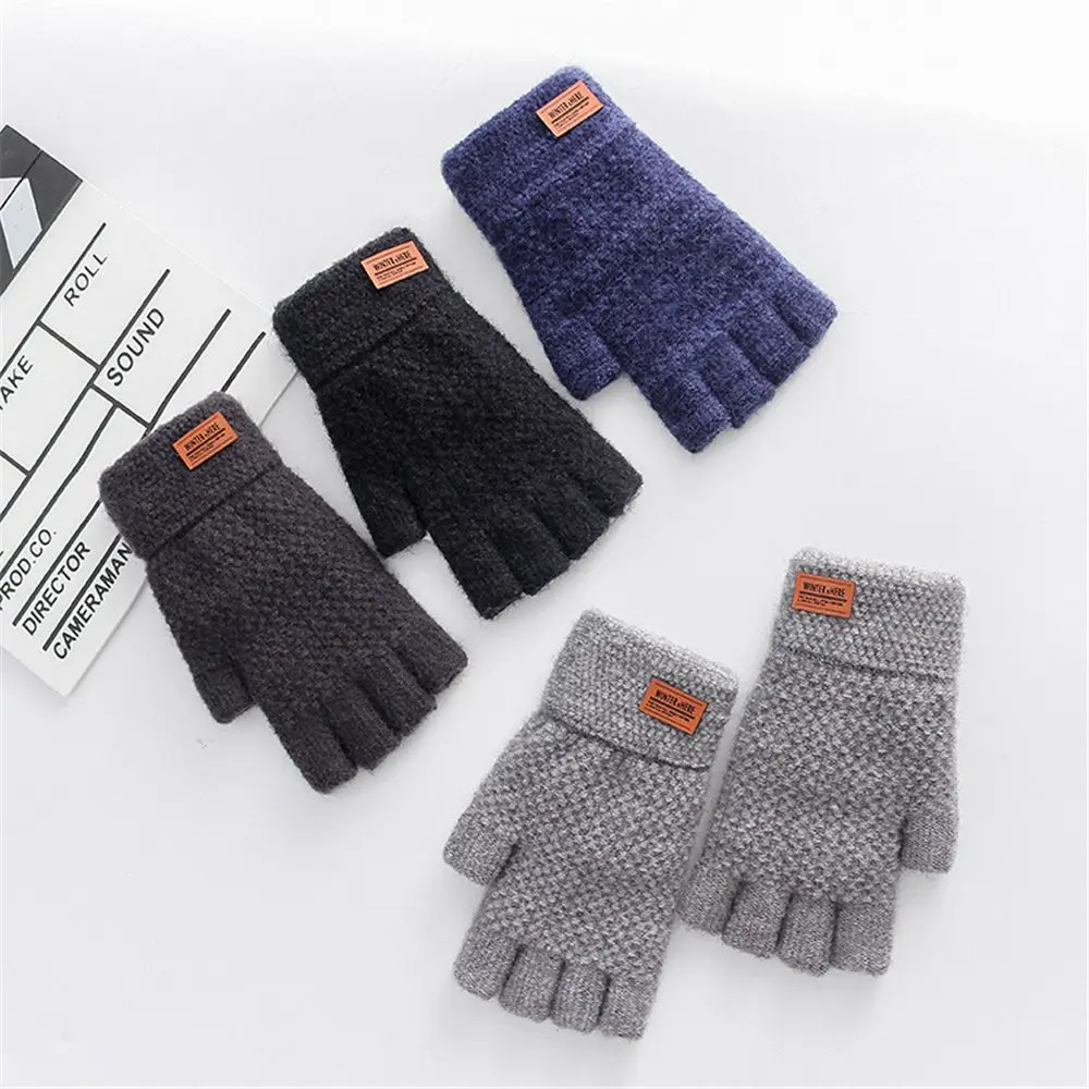 

Office Thick Elastic Fingerless Gloves Half Finger Mittens Knitted Driving Gloves