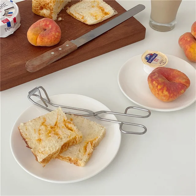 Csúszás Nélküli Étel Fogó Kenyér Desszert Saláta Rozsdamentes Acél Ágazat Elleni Tészta Steak Grillbilincs Hordozható Grill Főzési Eszközök - Image 3
