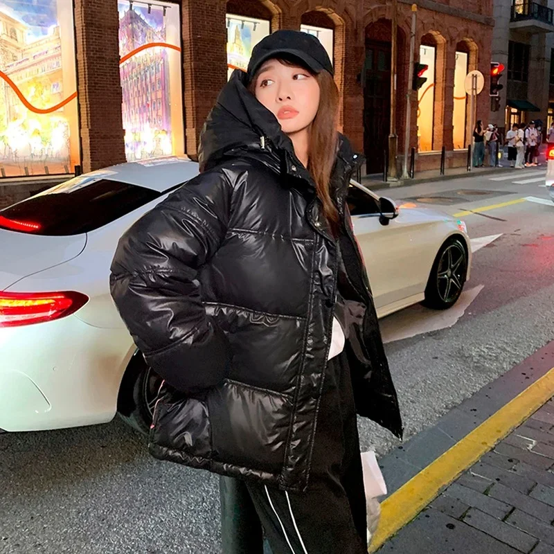 Down Padded Jacket Winter 2024 Fashion Women's Solid Color Loose Cotton Jacket Women's Hooded Warm Women's Long-sleeved Jacket autumn and winter new loose simple solid color cardigan long sleeved tooling down jacket jacket plus velvet thick warm jacket