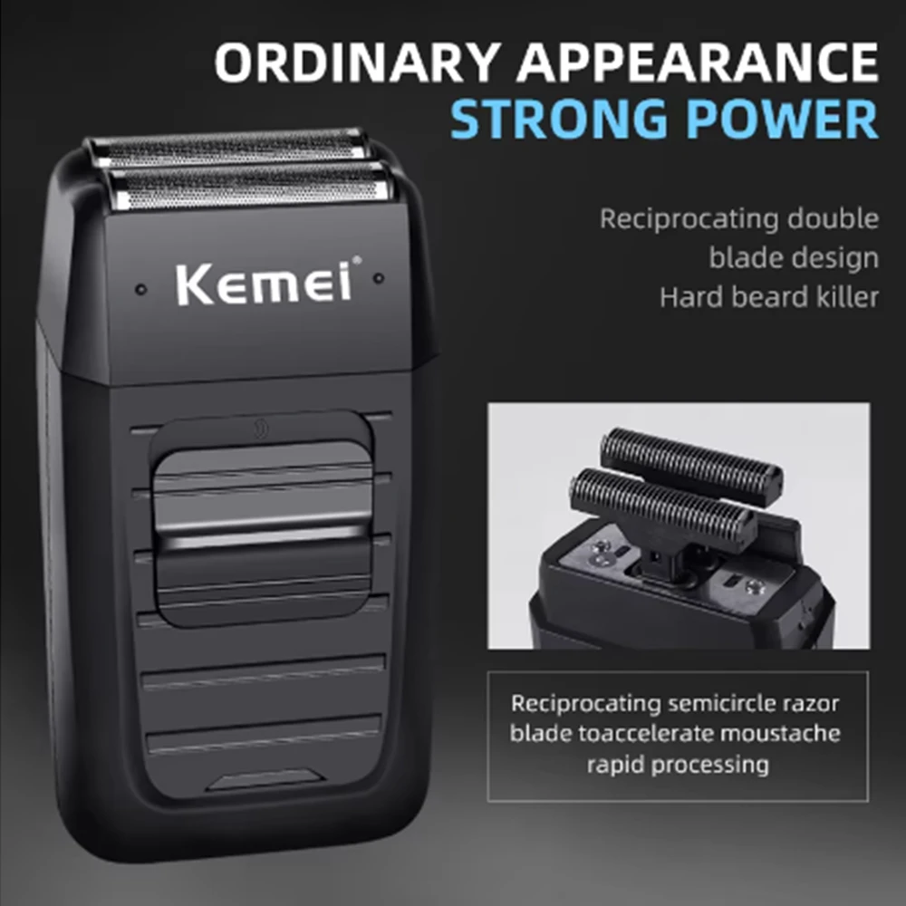 Kemei Rechargeable Cordless Shaver for Men Twin Blade Reciprocating Beard Razor Face Care Multifunction Strong Trimmer KM-1102
