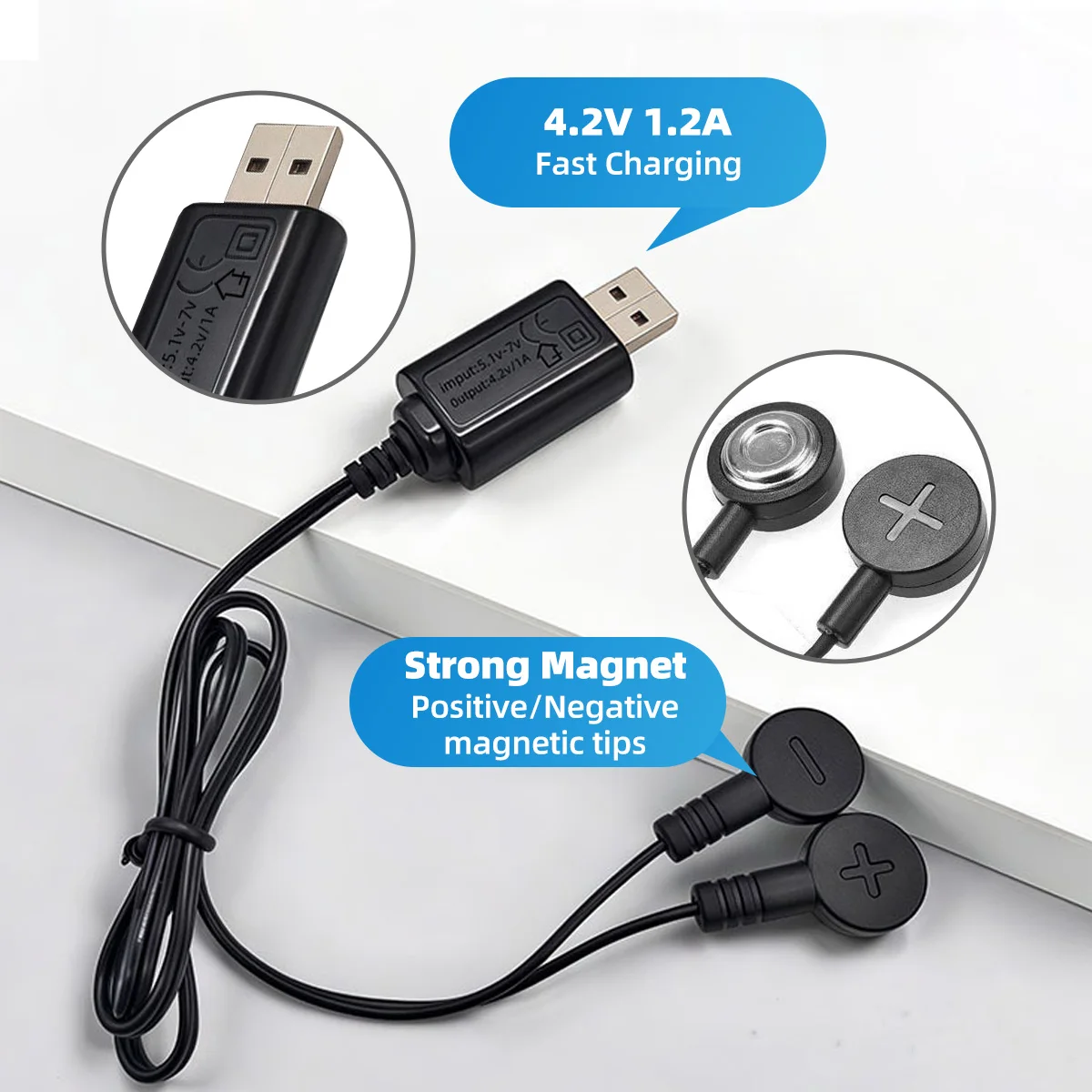 18650 16340 26650 리튬 배터리에 적합 3.7V 및 4.2V 범용 충전기 마그네틱 USB 충전 케이블 여성용 소켓