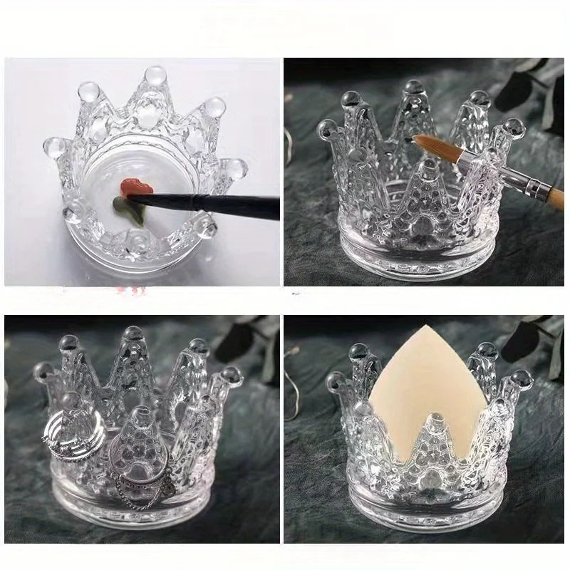1pc Elegant Crown-Shaped Glass Storage Box Classic Multipurpose Vanity And Countertop Decor Holder Beauty Egg and Ring Storage 4