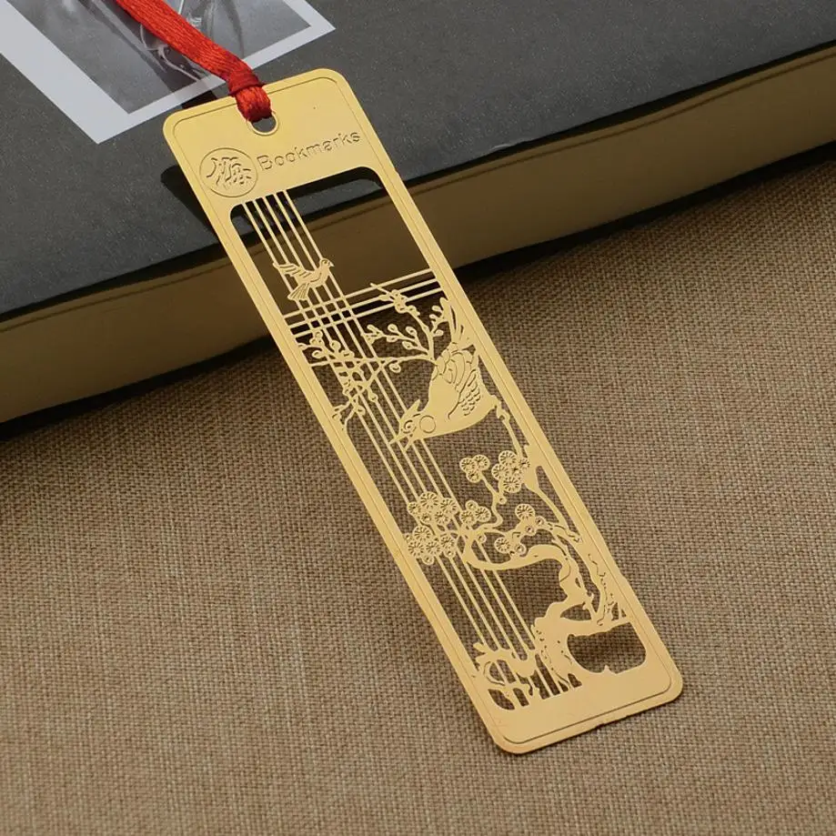 Chinese Style Creative Metal Bookmarks Classical Hollow Out Plum Orchid Bamboo Chrysanthemum Retro Exquisite Stationery Gifts
