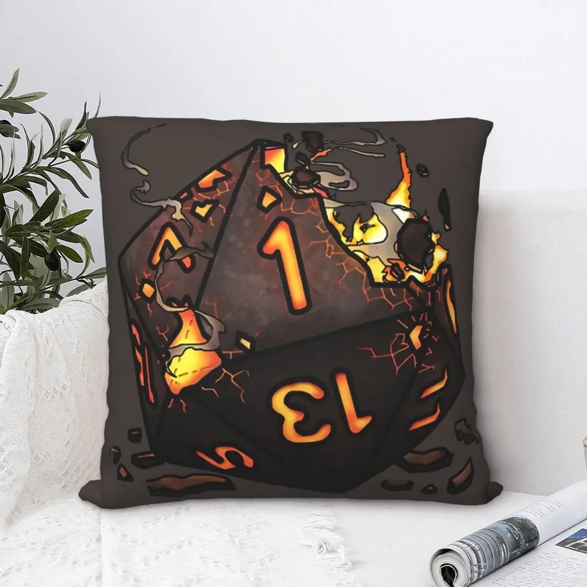 

Singed Natural Tabletop RPG Gaming Dice Polyester Cushion Cover Gothic For Livingroom Office Decorative Soft Cojines Decorativos