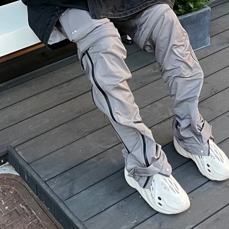 Harajuku Heavy Industry Functional Cargo Trousers Side Zip Men's Multifunctional Loose Casual Velcro Strap Pants Hip Hop |