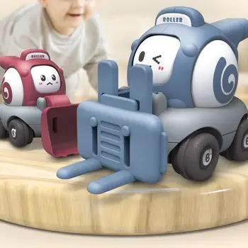 Children Cartoon Car Face Changing with Whistle Small Forklift Road Roller Bulldozer Excavator Inertia Toys for Kids Baby 3