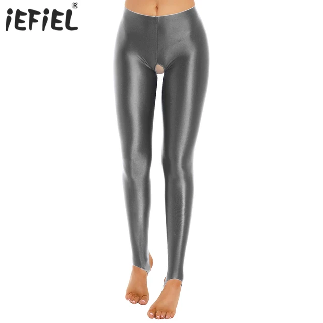 Womens Crothless Sexy Skinny Pants Glossy Open Crotch Stirrup Leggings  Stretchy Smooth Mid Waist Elastic Waistband Lingeries - AliExpress