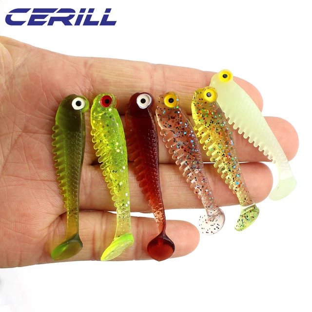 Cerill 10 PCS 5.5cm 7cm Soft Fishing Lure 3D Eyes T Tail Artificial Silicone  Lifelike