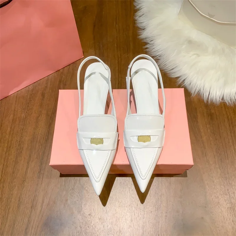 2024 new spring and summer leather lady high-heeled shoes pointy sandals stiletto heels French retro single shoes