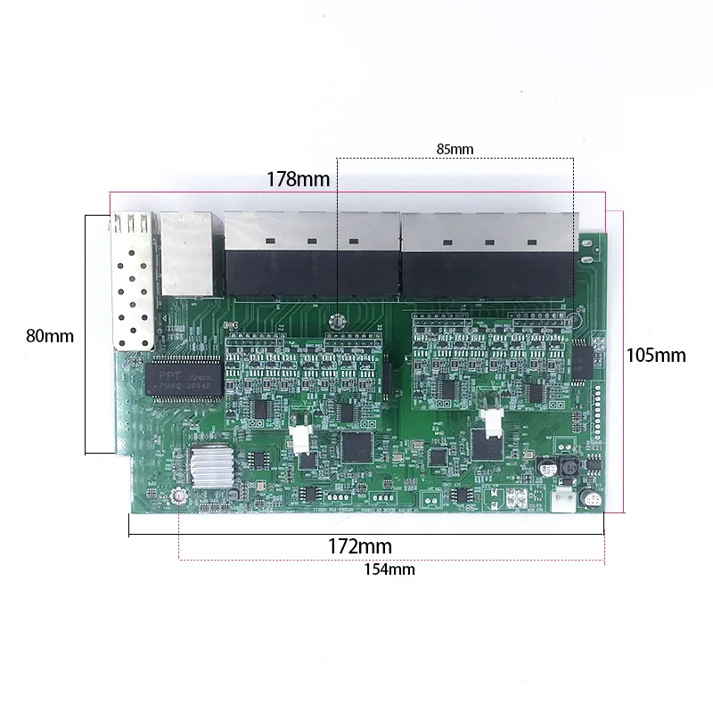 

Unmanaged 16port 10/100M 12V-52V16 100M port with2 1000M NVR/UPLINK and1 SFP 1000M industrial module PCBA board