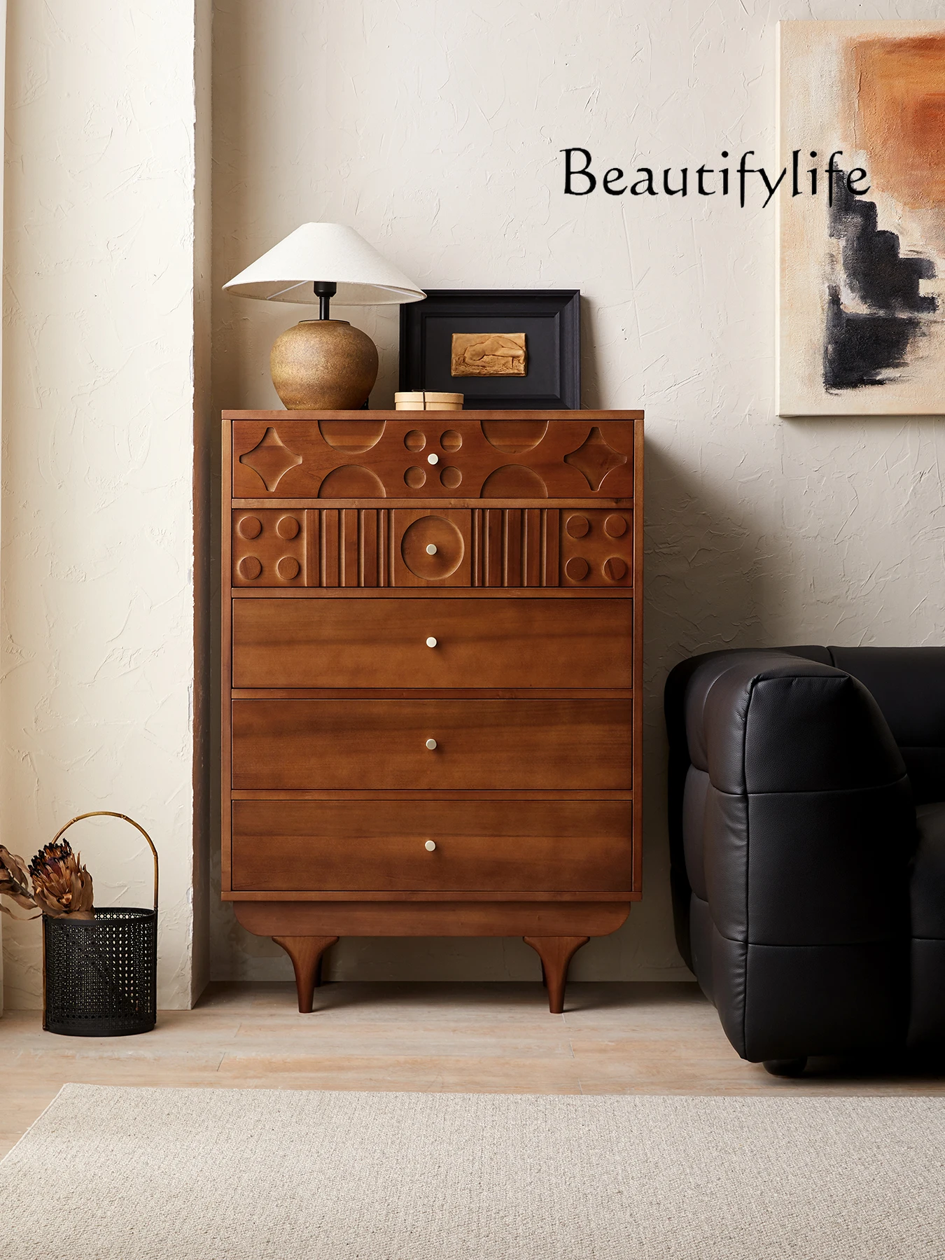 

Solid Wood Chest of Drawers Bedroom Bed Front Cabinet Living Room Chest of Drawer Side Cabinet French Art Storage Cabinet