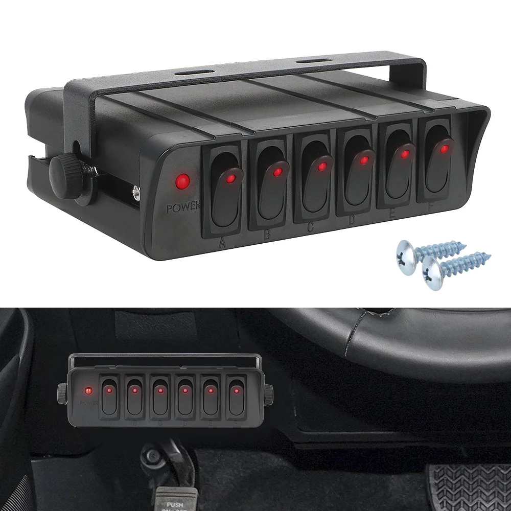 

Switch Panel Waterproof with LED Light Indicator 6 Gang Rocker Switch Box for Cars Vehicles Caravan 12-24V 20A