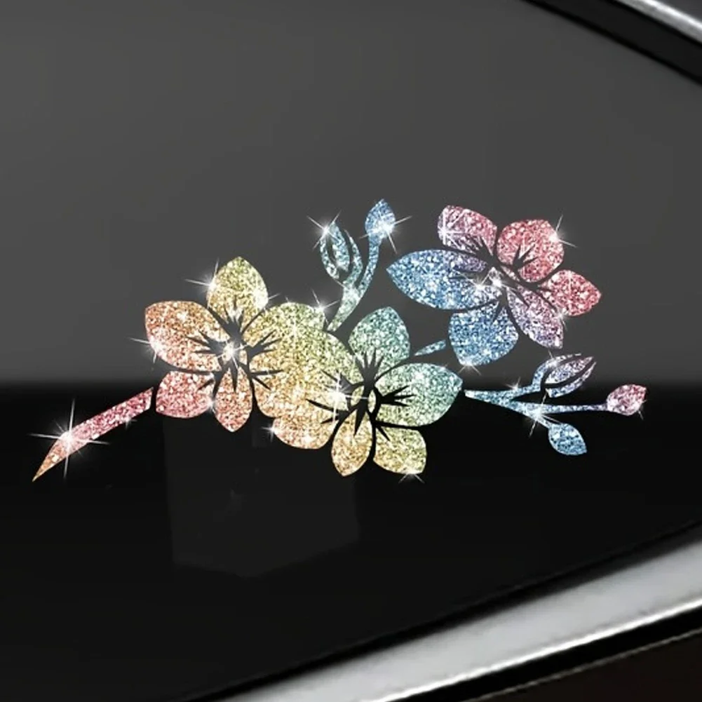 Sparkling Sandblasted Reflective Car Sticker - Crown and Butterfly Rose Design