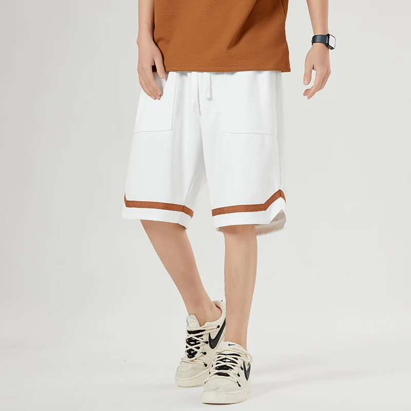 Sports Youthful Vitality Casual Shorts Men's Clothing Solid Color Stylish Spliced Summer Straight Basic Drawstring Knee Pants