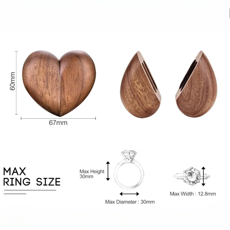 Engraved Walnut Wood Heart-Shaped Double Ring Box for Wedding/Anniversary Gifts Jewelry Organizer 6