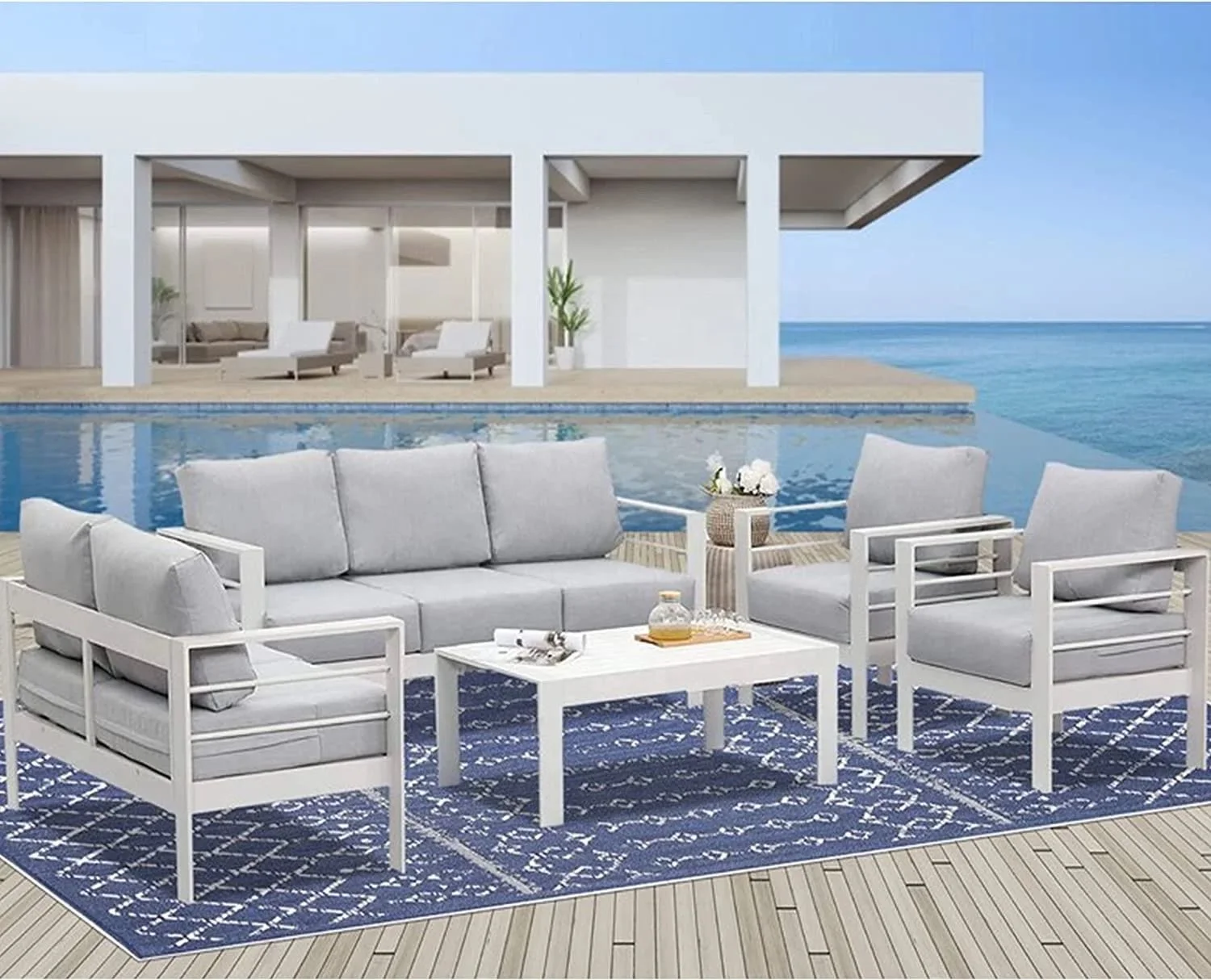 Modern outdoor combination aluminum sofa, garden sofa set, garden furniture with waterproof matfurniture