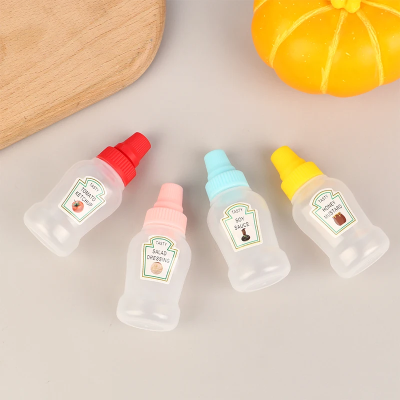 Description Picture 3 of item4Pcs/set Mini Sauce Bottle Ketchup Honey Salad Containers Bottles Portable Sauce Jars Storage Lunch Box Dressing Dispensers