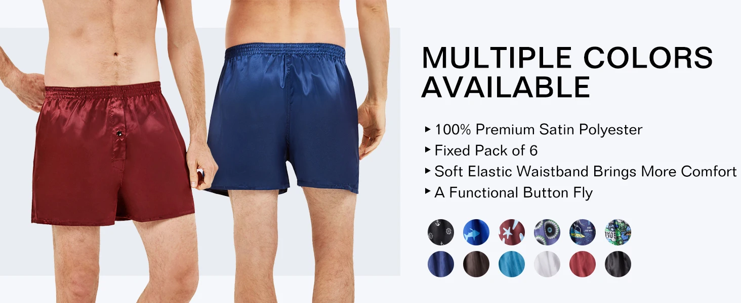 Description Picture 5 of itemJupiterSecret 6 Pcs Mens Satin Boxers Shorts, Silk Feeling Sleep Shorts With Elastic Waistband