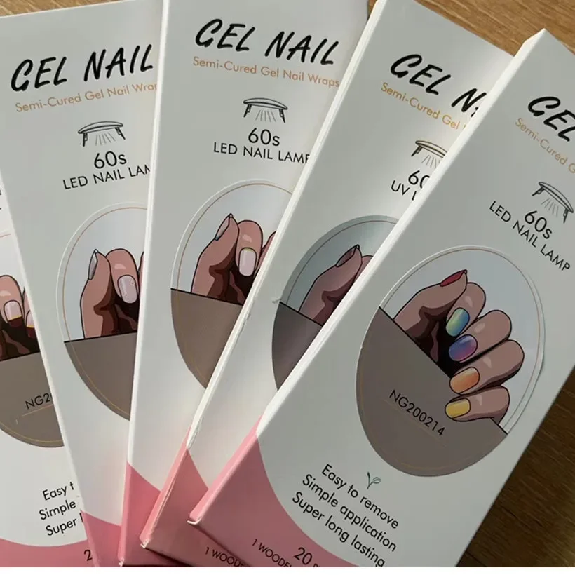 16/18/20Tips Super Long Lasting Gel Nail Wraps Adhesive Waterproof  French Semi-Cured Gel Nail Stickers Harden In UV Lamp Need 2