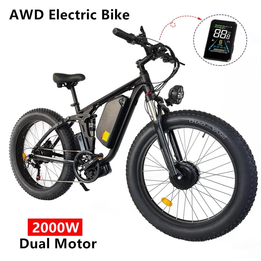 

Ebike Smlro V3 Pro 48V22.4Ah 2000W Dual Motor Electric Bike 26*4 inch Snow Mountain Bike Full Suspension Adult Electric Bicycle