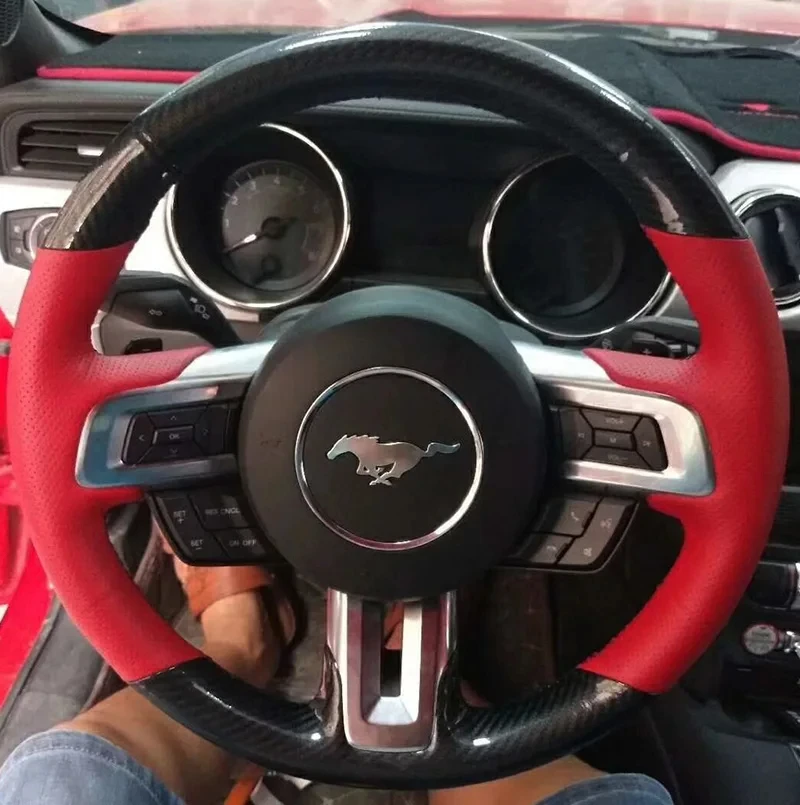 

Hand-Stitched Genuine Leather Non-Slip Durable Car Steering Wheel Cover Sports style For Mustang GT 2015-2021 Car Accessories