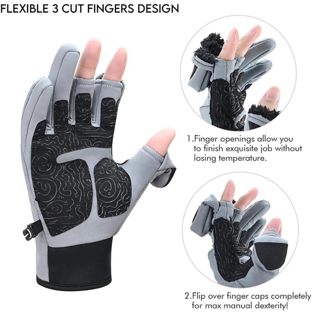 Aventik Windproof and Waterproof Winter Fishing Gloves Fleece lining Touchscreen Compatibility Durable Synthetic Leather