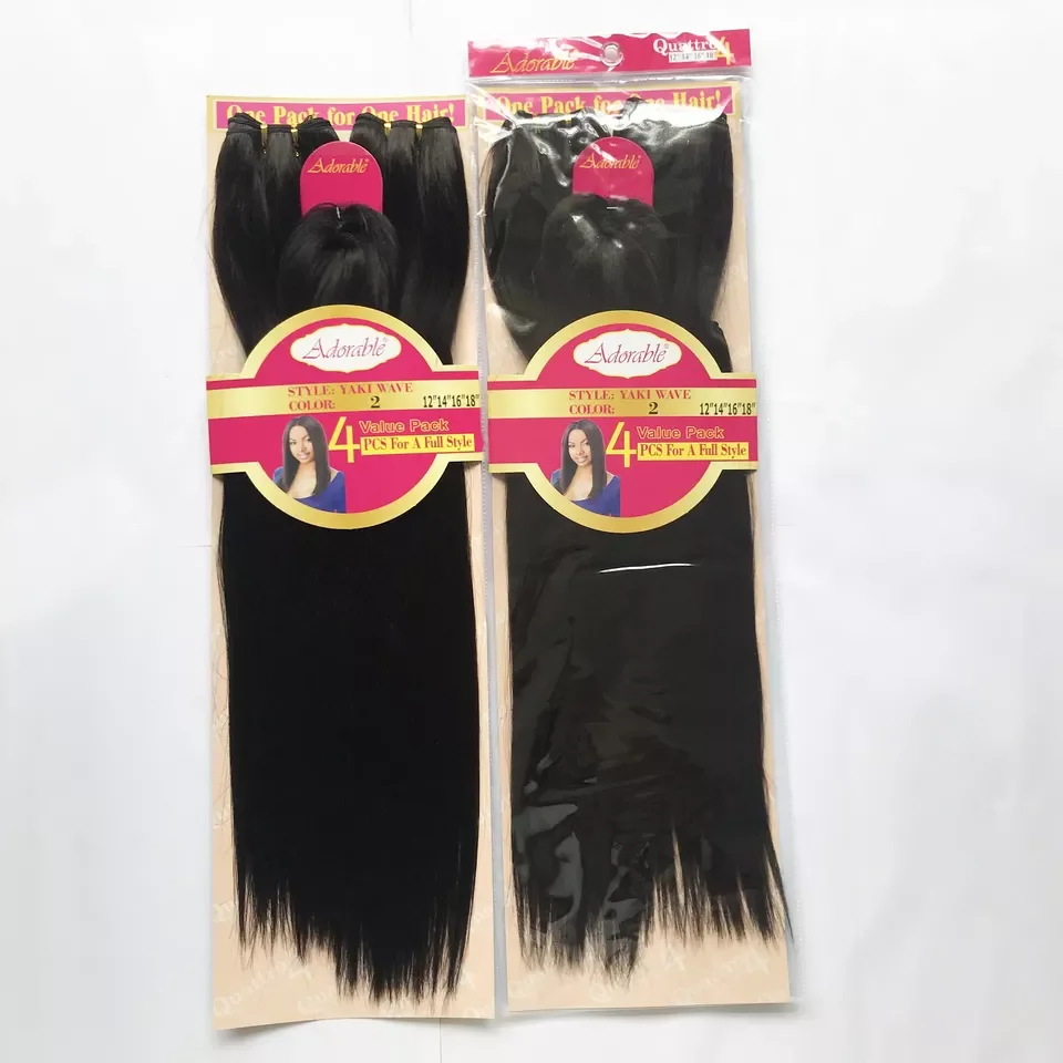 Adorable synthetic heat resistant fiber Hair yaki wave 4pcs 12"-18" full packed hair weaves, Bundles With Free Small Closure