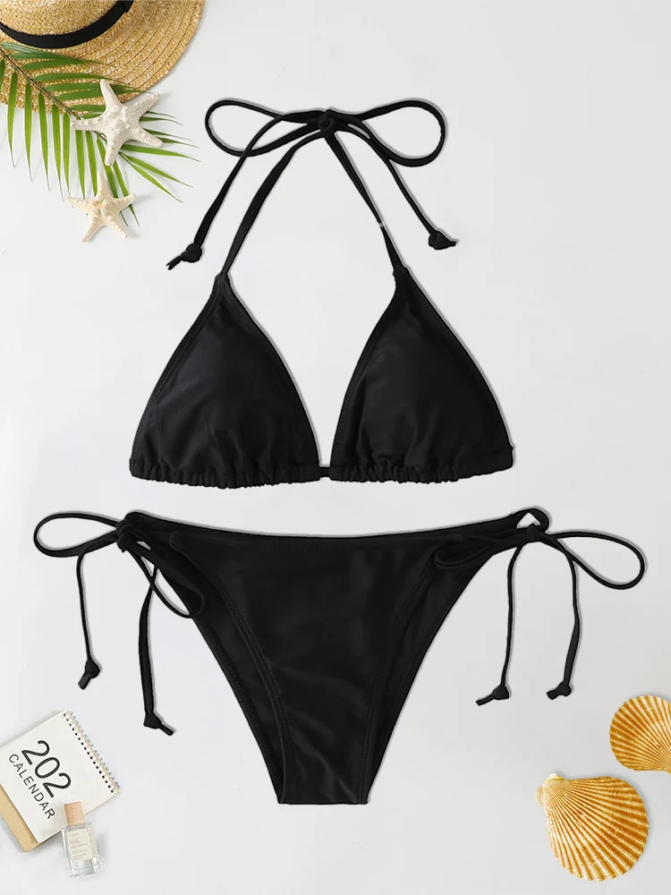 2Pc/Set 2024 Fashion Sexy Swimsuit Women Bikinis Set Triangle Swimwear String Beachwear Thong One Piece Suits Brazilian Biquini 1