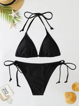2Pc/Set 2024 Fashion Sexy Swimsuit Women Bikinis Set Triangle Swimwear String Beachwear Thong One Piece Suits Brazilian Biquini 1