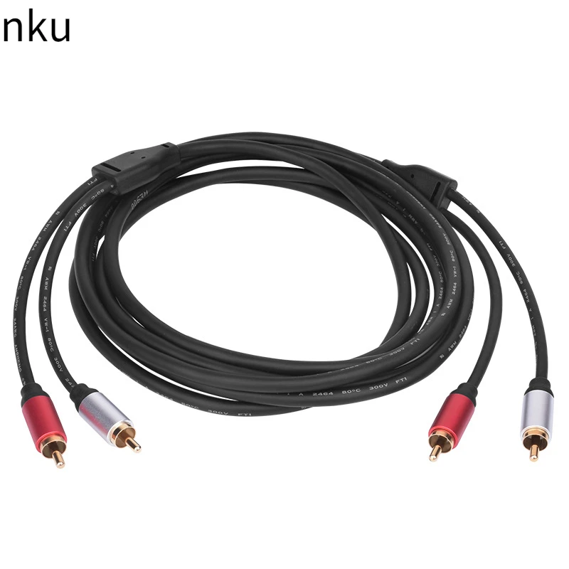 

Nku 1.8m High Quality Gold-Plated 2RCA Male To Male Plug Adapter Audio Cable for Home Theater DVD Player TV Amplifier Sound Box