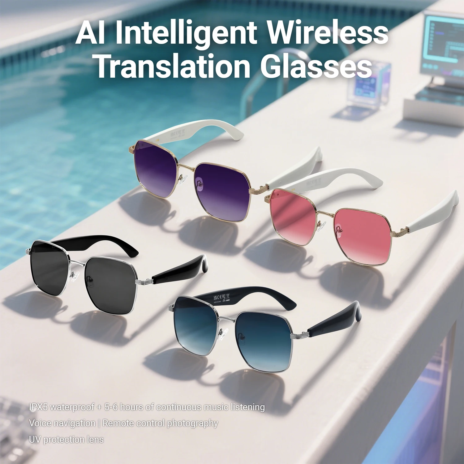 LIGE 2025 New Smart Glasses Fashion Sunglasses Men Bluetooth Call Recording Al Intelligent Translation UV400 Wireless Eyeglasses