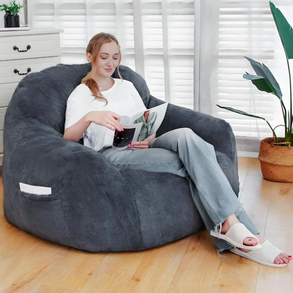 Giant Bean Bag Chair, Bean Bag Sofa with Armrests, Chairs for Adults Stuffed Memory Foam Storage Non-Slip, Removabl