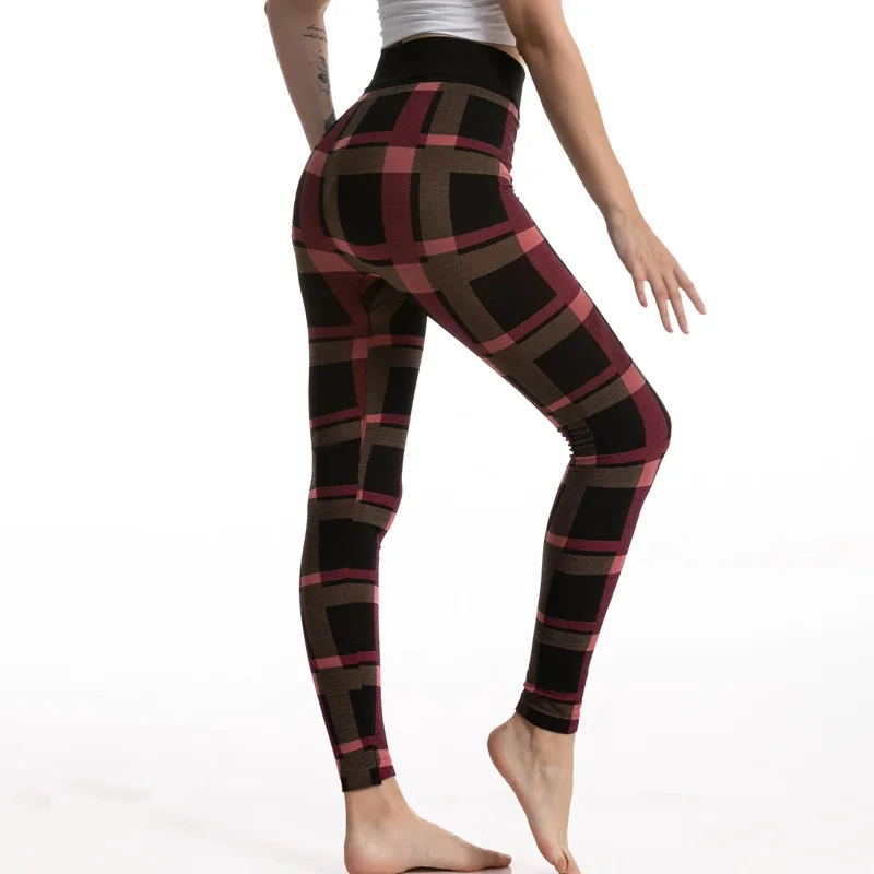 

Stretch Women Plaid Leggings Jacquard Sexy Leggins Female Urban Breathable Workout Leggings Slim Fit Lift Hip Fitness Yoga Pants