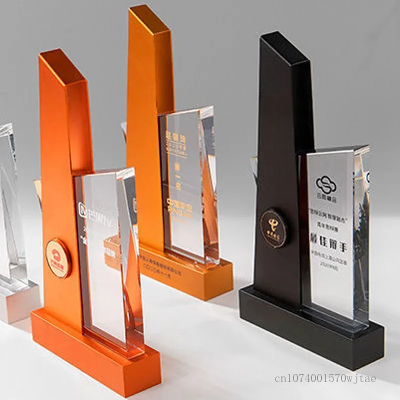 Customization Creative Art Metal Alumina Crystal Trophy Enterprise Excellent Employee Annual Meeting Award Engraving, Home Decor
