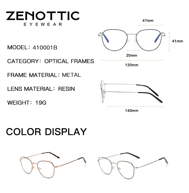 ZENOTTIC Fashion Anti Blue Light Blocking Computer Glasses for Metal Round Anti-Blue Ray Goggles Women Men Eyeglasses Frame