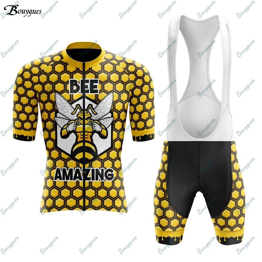 Bee AMAZING Cycling Jersey And Bib Shorts Set Men Short Sleeve Cycling Set Ciclismo Clothes Bike Clothing Sports