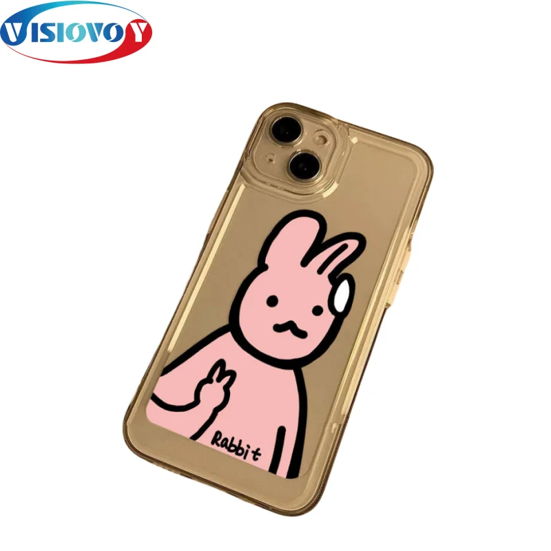Funny Cartoon Pink Rabbit Phone Custodie Per Iphone 15 14 13 Pro Max Per Coppia Black White Phone Cover Niche Art Soft Shell Fundas